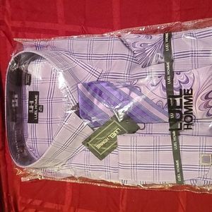 NWT Purple/Lavender Men’s Plaid Dress Shirt/Tie